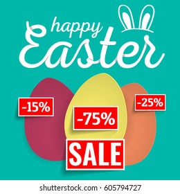 Happy Easter. Easter Eggs and Bunny Ears Vector. For flyers, invitation, posters, brochure, banners.