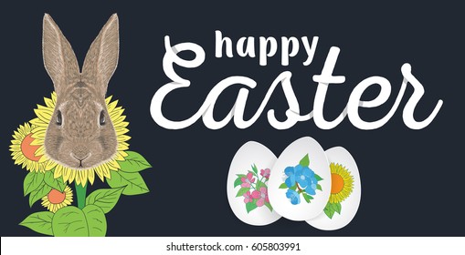 Happy Easter. Easter Eggs and Bunny Ears Vector. For flyers, invitation, posters, brochure, banners.