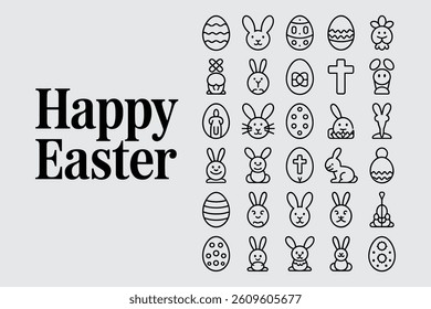 Happy Easter With Easter Eggs And Bunny Symbols In Simple Design