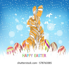 happy easter eggs and bunny winter background