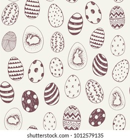 happy easter eggs cartoon doodle vector hand drawn seamless pattern