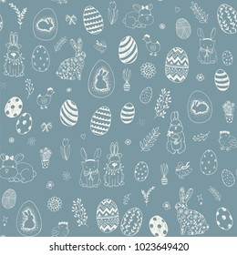 happy easter eggs cartoon doodle vector hand drawn seamless pattern