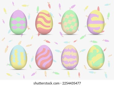 Happy easter with easter eggs and cute bunny ears with carrots, vector illustration. for your graphic design.