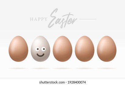 Happy Easter, easter eggs with cute smiling emoji face, vector illustration.