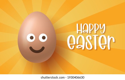 Happy Easter, easter eggs with cute smiling emoji face, vector illustration.