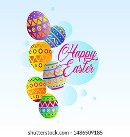 Happy Easter. Eggs decorated with cute motifs and colors