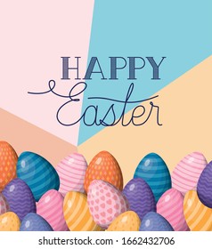 Happy easter eggs design, Spring decoration holiday greeting ornament celebration festive season tradition and festival theme Vector illustration