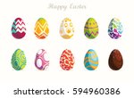 Happy Easter.Set of Easter eggs with different texture on a white background.Spring holiday. Vector Illustration.Happy easter eggs