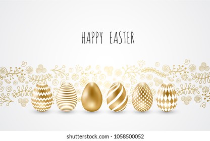 Happy Easter.Set of Easter eggs with different texture on a white background.Spring holiday. Vector Illustration.Happy easter eggs