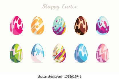 Happy Easter.Set of Easter eggs with different texture on a white background.Spring holiday. Vector Illustration.Happy easter eggs