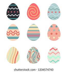 Happy Easter.Set of Easter eggs with different texture.