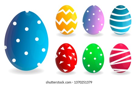 Happy Easter.Set of Easter eggs with different texture on a blue background.Spring holiday.