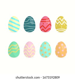 Happy Easter.Set of Easter eggs with different texture on a white background.Spring holiday. Vector Illustration.Happy easter eggs