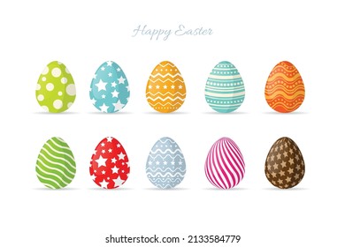 Happy Easter.Set of Easter eggs with different texture on a white background.Vector Illustration.
