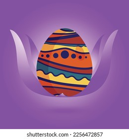 Happy Easter. Easter eggs with different texture on a purple background. Spring holiday. Vector Illustration