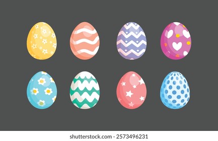 Happy Easter.Set of Easter eggs with different texture on a white background.Spring holiday. Vector Illustration.Happy easter eggs. sstkEaster
