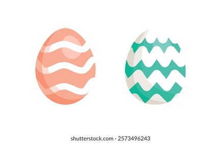 Happy Easter.Set of Easter eggs with different texture on a white background.Spring holiday. Vector Illustration.Happy easter eggs.