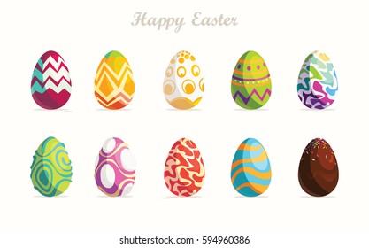 Happy Easter Set Easter eggs and different texture white background Spring holiday  Vector Illustration Happy easter eggs