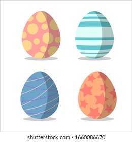 Happy easter eggs.Set of Easter eggs with different texture,pastel colours on a white background.