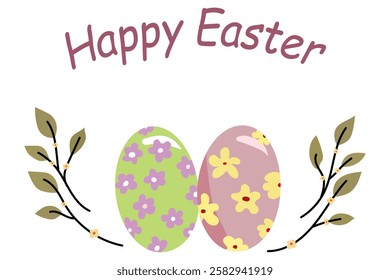 Happy Easter.Set of Easter eggs with different textures on a white background.Spring holiday. Vector Illustration isolated. Happy easter eggs.