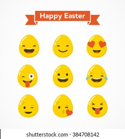 Happy Easter eggs emoticons, emoji set, greeting card