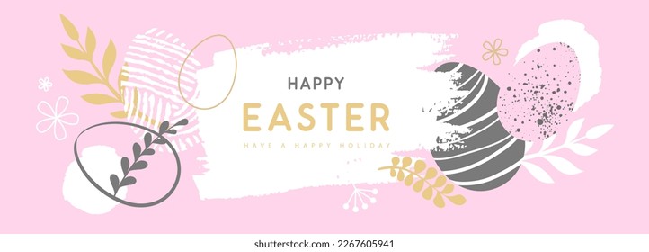 Happy Easter eggs with floral decorative elements. Flat style. Modern Easter background. Greeting card or poster. Vector illustration