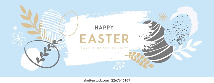Happy Easter eggs with floral decorative elements. Flat style. Modern Easter background. Greeting card or poster. Vector illustration