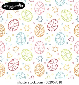 Happy easter. Easter eggs. Flower - daisy, heart and asterisk. Vector seamless pattern (background).
