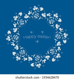 Happy easter. Easter eggs and flower frame for postcard. Easter Template design with decorated eggs