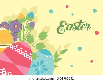 happy easter eggs with flowers