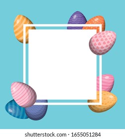 Feliz diseño de marcos de huevos de Pascua, decoración de primavera celebración de la fiesta de bienvenida adorno celebración de la temporada festiva tradición y tema del festival Vector ilustración