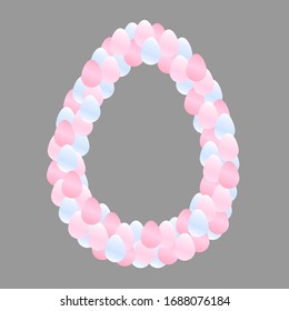 Happy Easter eggs frame. Pastel colored eggs on a grey background.
