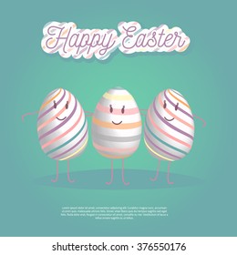 Happy Easter with eggs friends. Vector concept for greeting card. Vector concept for web sites and printed materials in cartoon style. web sites and printed materials in cartoon style.