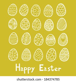 Happy Easter eggs green background