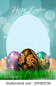 Happy Easter Eggs Greeting Card, Vector Illustration