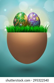 Happy Easter Eggs Greeting Card, Vector Illustration