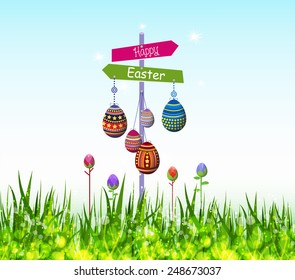 Happy easter eggs hanging on the tree