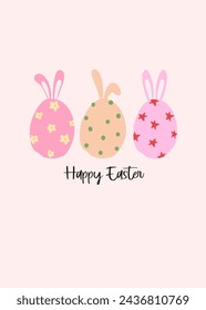 Happy Easter eggs holiday poster print . Easter spring vector illustration. Vector Illustration design in vivid colors for invitations, prints, wrapping paper, fabric etc. Cute trendy design.