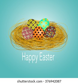 Happy Easter eggs isolated with blue background.greeting card, invitation card, vector