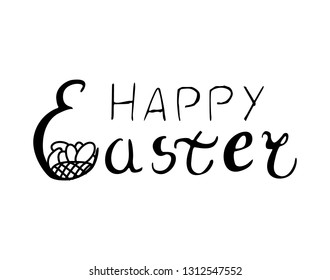 Happy Easter with eggs. lettering and hand drawn elements. 
