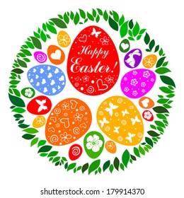 Happy Easter! Easter eggs in nest. Easter background. 