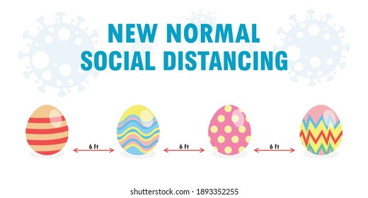 happy Easter eggs for new normal and social distancing infographic protect coronavirus covid 19, cute Easter eggs and ears of bunny, easter day cartoon character flat style on background vector