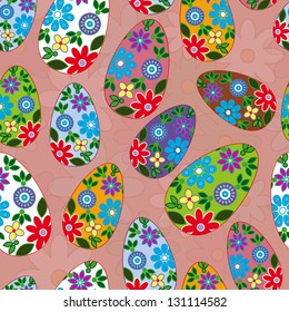 Happy Easter eggs on a green background pattern