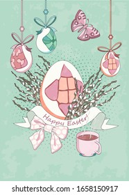 Feliz Pascua. Huevos de Pascua sobre fondo verde