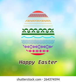 Happy easter with eggs on green and blue sky backgrounds (vector)