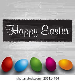 Happy Easter. Easter eggs on the wooden table. wood background. Vector EPS 10