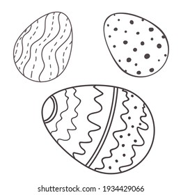 Felices huevos de Pascua con adorno. Ilustración vectorial Happy Easter en blanco y negro. Diseño conceptual de Boho Easter en ilustraciones negras y blancas de vectores planos