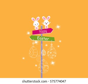 Happy easter eggs ornament with bunny funny card