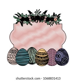 happy easter eggs paint with roses wreath