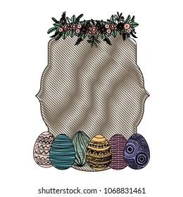 happy easter eggs paint with roses wreath